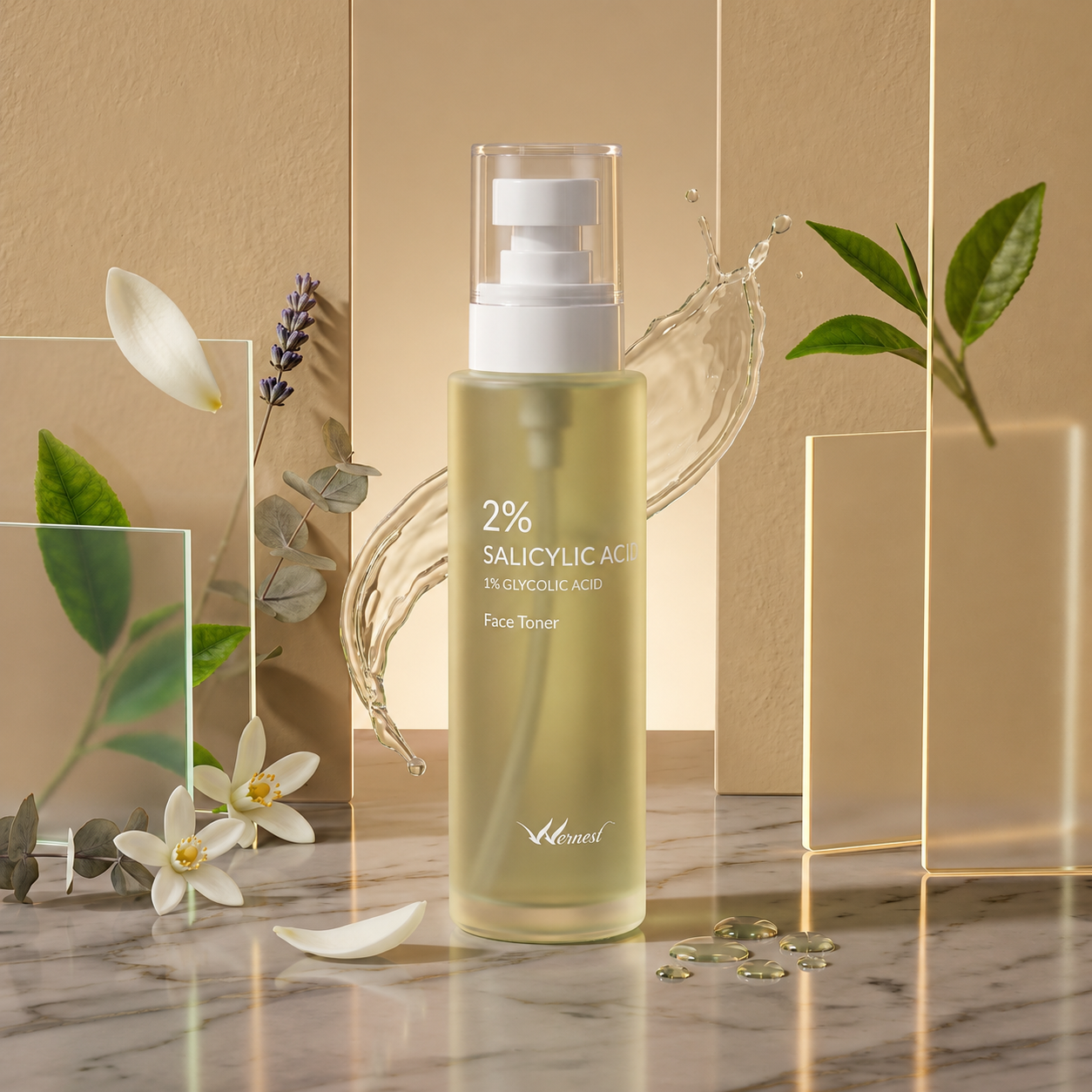 Wernest 2% Salicylic Acid and 1% Glycolic Acid Exfoliating Toner for clearer-looking skin
